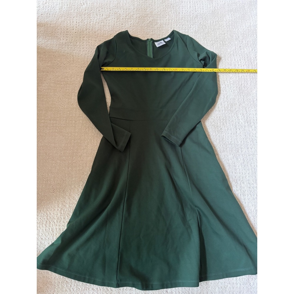 Virginia Dare Forest Green Fit Flare Long Sleeve V-Neck Dress Autumn Fall Small